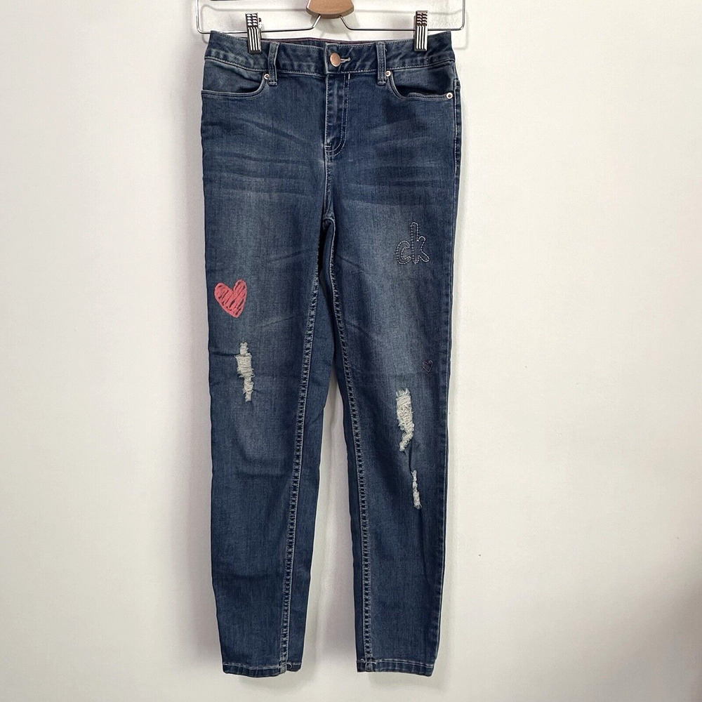 Calvin‎ Klein Girls Jeans 12 Boyfriend Fit 26 x 27 Distressed Casual School Blue
